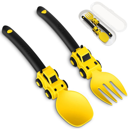 Construction Toddler Utensils - Toddler Forks and Spoons - Kids Spoon and Fork Set - Suitable for Kids Utensils - Baby Utensils, Portable Utensils Set for 1 2 3 4 5 year old Toddlers