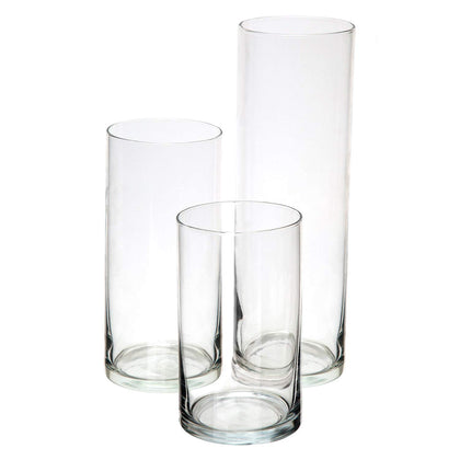 Royal Imports Glass Cylinder Flower Centerpiece Vases Set of 3 - Hurricane Candle Holder for Pillar, Floating, Tealights - Use for Floral, Wedding Table, Home Decor, Party, Holiday