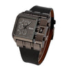 OULM 3364 Brand Original Rectangle Unique Design Men Wristwatch Wide Dial Leather Strap Quartz Watch + in Stock (Black)