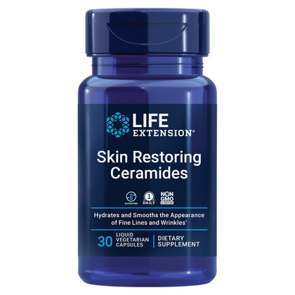 Life Extension Skin Restoring Ceramides - Promotes Hydration & Encourages Healthy Ceramide Levels in Skin - Once-Daily Oral Supplement - Non-GMO, Gluten-Free - 30 Liquid Vegetarian Capsules