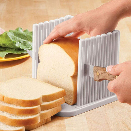 Bread Slicer Toast Cutter Foldable Homemade Bread Slicing Adjustable Toast Slicer Toast Cutting Guide for Homemade Bread,Bread Slicer Loaf for Slicing Bread Foldable Kitchen Baking Tools White