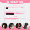 SWEET VIEW 3 Pcs Slick Back Hair Brush Set with 1 Pcs Edge Brush 1 Pcs Bristle Hair Brush 1 Pcs Rat Tail Comb, Teasing Brush Set for Smoothing Baby Hair & Flyaways - Pink