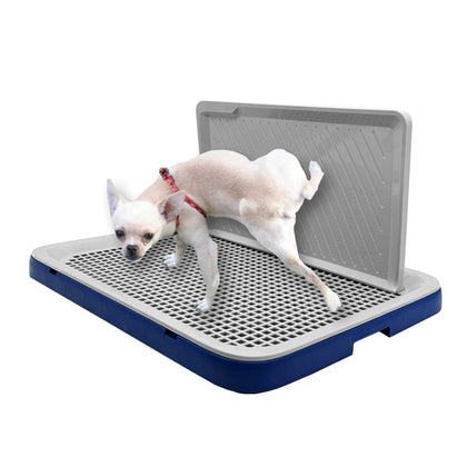 Hamiledyi Dog Potty Tray with Wall Pee Pad Tray Reusable Puppy Training Pads Holder Portable Dog Litter Box with Detachable Grille and Anti-Slip Mats for Medium and Small Dogs (Blue-Gray)