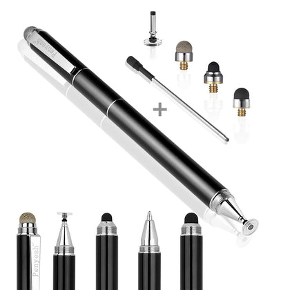 Penyeah Stylus Pen, 4 in 1 Disc Stylus Pens for Touch Screens, High Precision and Sensitivity Universal Capacitive Stylus, Stylist for Tablets,iPhone,iPad,Laptops with 4 Replacement Tips - Black
