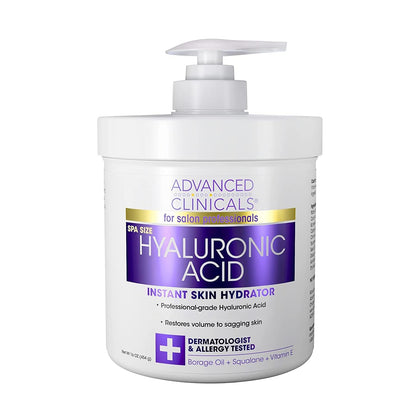 Advanced Clinicals Anti-aging Hyaluronic Acid Cream for face, body, hands. Instant hydration for skin, spa size. (16oz)