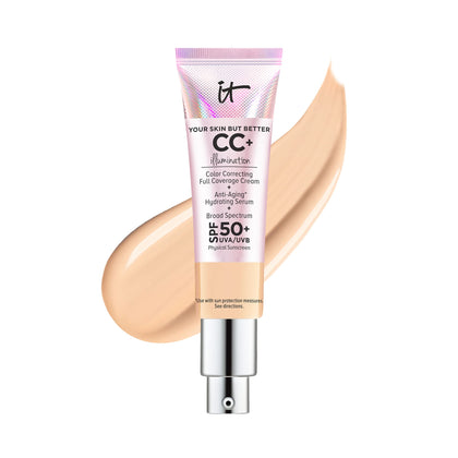 IT Cosmetics Your Skin But Better CC+ Cream Illumination, Light Medium (C) - Color Correcting Full-Coverage Foundation, Hydrating Serum & SPF 50+ Sunscreen - Radiant Finish - 1.08 fl oz