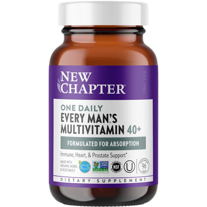New Chapter Men's Multivitamin 40 Plus for Energy, Heart, Prostate + Immune Support with 20 Fermented Nutrients - Every Man's One Daily 40+, Gentle on The Stomach - 96 ct