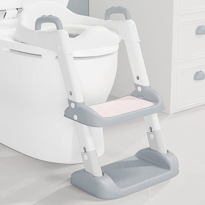 NAPEI Potty Training Toilet Seat with Step Stool Ladder,Potty Training Toilet for Boys Girls-Comfortable Safe Toddler Toilet Seat Potty Chair with Anti-Slip Pads Ladder,Splash Guard and Safety Handles