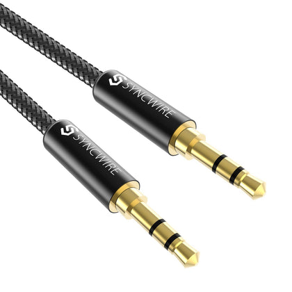 Syncwire 3.5mm Nylon Braided Aux Cable (3.3ft/1m,Hi-Fi Sound), Audio Auxiliary Input Adapter Male to Male Cord for Headphones, Car, Home Stereos, Speaker, iPhone, iPad, iPod, Echo & More - Black