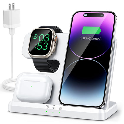 JARGOU 3 in 1 Wireless Charging Station Wireless Charger for iPhone 15 14 13 12 11 Pro Max/X/8 Charging Station for Apple Watch Ultra SE 8 7 6 5 4 3 2 for AirPods 2/3/Pro/Pro 2