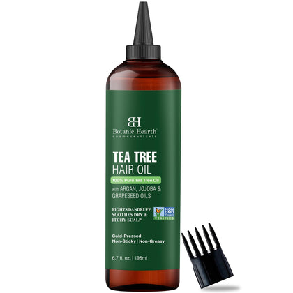 Botanic Hearth Tea Tree Oil for Hair | With Argan, Jojoba & Grapeseed Oils | Soothes Itchy Scalp & Fights Dandruff | Non GMO Verified | 6.7 fl oz