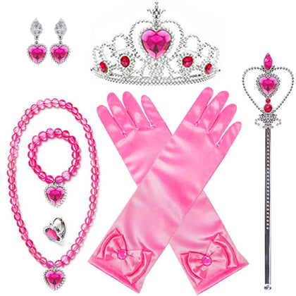 Princess Aurora Costume Dress up Accessories for Girls Aurora Gloves Tiara Crown Necklace Wand Earrings Bracelet Ring Princess Halloween Cosplay Accessories Christmas Gifts Set