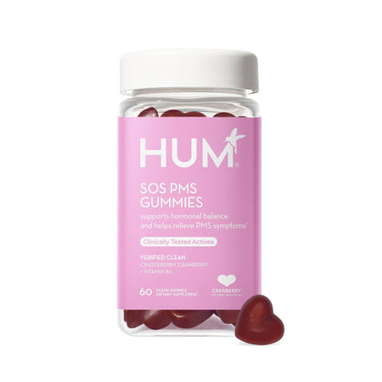 HUM Nutrition SOS PMS Gummies, Helps Relieve PMS Symptoms, Bloating Relief, Mood Swings, Hormonal Balance with Chasteberry Vitex PMS Gummies (30-Day Supply)