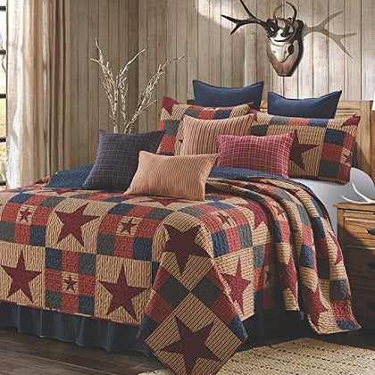 Virah Bella 3 Piece Queen Cabin Quilt Bedding Set - Mountain Cabin Red - Rustic Country Reversible Patchwork Comforter Set with Decorative Pillow Shams, Red/Tan