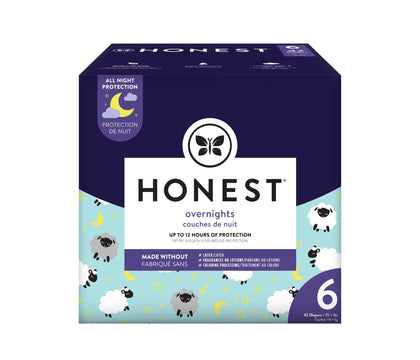 The Honest Company Clean Conscious Overnight Diapers | Plant-Based, Sustainable | Sleepy Sheep | Club Box, Size 6 (35+ lbs), 42 Count