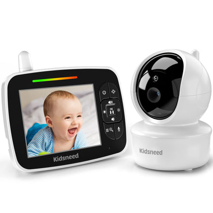 Kidsneed Baby Monitor - 3.5 Inch Video Baby Monitor with Remote Control Pan& Tilt &Zoom Camera, Two-Way Audio, Night Vision, Temperature Monitoring, Lullabies, 960ft Long Range