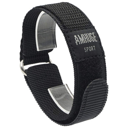 AMHUGE Nylon Sport Watch Band Black Grey WATERPROOF 18mm 20mm 22mm Hook Loop & Fastening Outdoor Watch Strap (Black with Grey Logo?Silver Stainless Steel Buckle?, 20mm-Long)