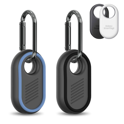 2 Pack Compatible for Samsung Galaxy SmartTag2 Case, Rugged Full Protective Anti-Slip Soft Silicone Case for Galaxy Smart Tag 2 with Key Ring, for Keys, Wallet, Luggage, Pets (Black & Blue)