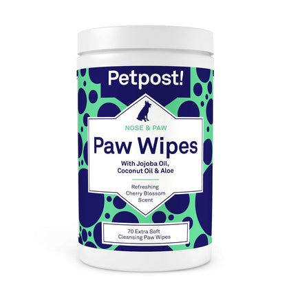 Petpost | Paw Wipes for Dogs - Nourishing, Revitalizing Dog Paw Cleaner with Coconut Oil, Jojoba Oil, and Aloe - 70 Ultra Soft Cotton Pads (Cherry Blossom)