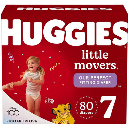 Huggies Size 7 Diapers, Little Movers Baby Diapers, Size 7 (41+ lbs), 80 Count