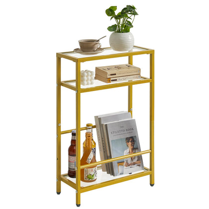 IBUYKE Glass End Table for Small Space, Narrow Side Tables with Storage Shelf, Bedside Table Slim Nightstand with Magazine Holder, for Living Room Home Office, Clear Gold UTMZ002G