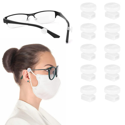 YR 10 Pieces Adjustable Eyeglass Hooks for Mask Holders to Protect Ears, Soft Comfortable Silicone Ear Saver for Masks Glasses, Mask Strap Extender for Adults & Kids, White