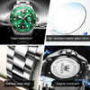 OLEVS Luxury Stainless Steel Watch With Date, Green And Silver,Dress Watches Waterproof ,Business Big Quartz Watch,Mens Fashion Watch relojes de hombre
