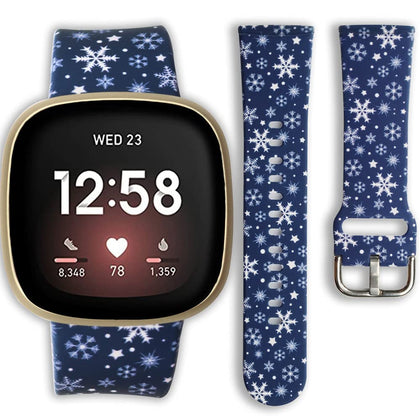 Jolook Snowflake Band for Fitbit Versa 4/3, Waterproof Sport Silicone Replacement bands Straps Compatible with Fitbit Versa 4/3 and Sense/Sense 2 - Christmas Snowflake