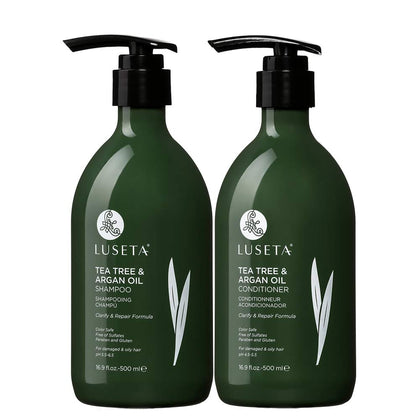 Luseta Tea Tree Shampoo and Conditioner Set with Argan Oil for Oily Hair Clarifying, Fighting Dandruff Sulfate Paraben Free for Men and Women 2x16.9oz