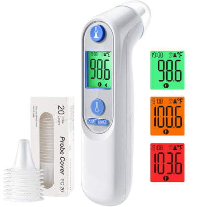 Viproud Ear Thermometer for Kids, Babies and Adults, 1 Second Accurate Digital Thermometer, Mute Function, 3-Color Fever Alert, 3 Age Groups, 30 Memory Recall with 20x Probe Covers
