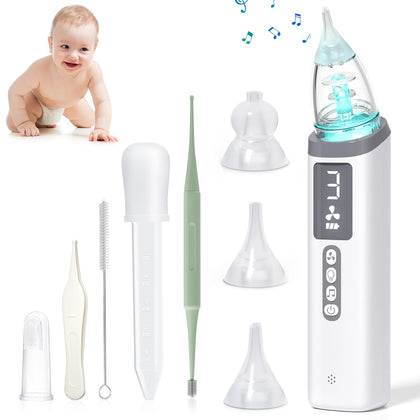 Odies Nasal Aspirator for Baby,Baby Nasal Aspirator,Rechargeable Nose Suction 3 Levels Suction with 10 Music&7 Light&3 Tips,Electric Nose Cleaner Baby Essentials with Medicine Dropper &Ear Wax Removal