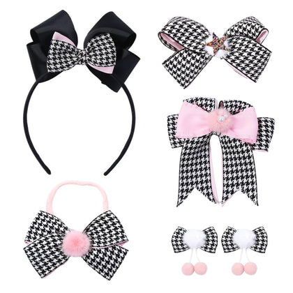 School Uniform Hair Bows Accessories Houndstooth Hair Clips Headband Hair Ties Set for Toddler Hair Bows Baby Hair Accessories for Little Teen Girls