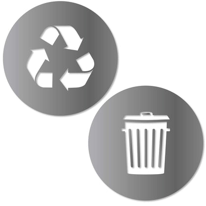 Recycle and Trash Sticker Logo Style Symbol to Organize Trash cans or Garbage containers and Bins - Contour Cut Decal Sticker (Silver, Small)