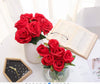 Hawesome 12PCS Artificial Silk Flowers Realistic Roses Bouquet Long Stem for Home Wedding Decoration Party (A-Red)