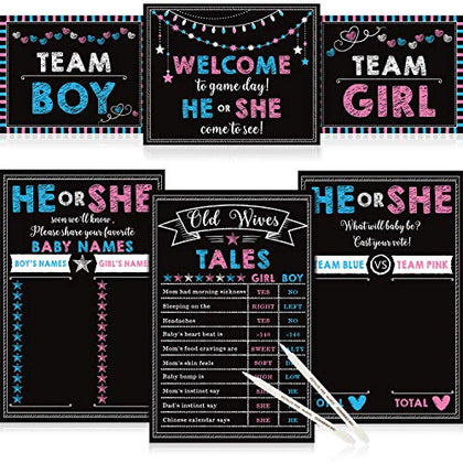 Gender Party Photo Props Gender Photo Signs Game Gender Posters Party Supplies Set with 2 Pieces Erasable Marker for Boys Girls Baby Gender Party Games Decorations