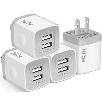 X-EDITION Wall Charger,4-Pack 2.1A Dual Port USB Power Adapter Plug Charging Block Cube for Phone 8/7/6 Plus/X, Pad, Samsung Galaxy S5 S6 S7 Edge,LG, Android (White)