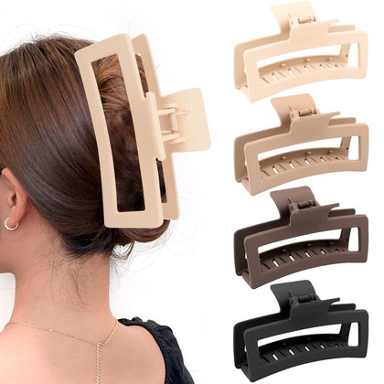 ZYTJ 5 Inche Extra Large Claw Clips for Thick Hair and Long Hair, 4 Pack Xl Jumbo Claw clips, Oversized Matte Non-slip Rectangle Hair Clips for Women, Big Strong Hold Jaw Clip,Neutral Color