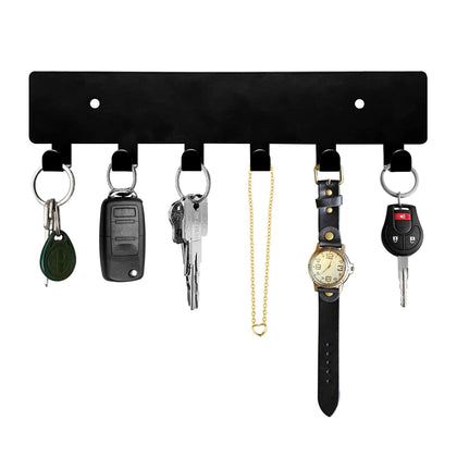 GTK Key Holder for Wall, Key Hooks with 6 Hooks, Wall Mounted Key Holder for Hallway, Self Adhesive Key Rack(Black)