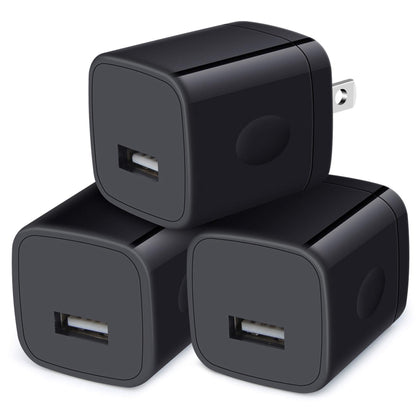 Wall Charger Cube,1A/5V Single Port USB Plug 3 Pack Travel Black Charging Block Box Adapter Compatible Phone,Samsung Galaxy A21 A51 A71 S20 S10 S9 S8,A10e,A90,Note20/10,Moto G7 G6,LG Stylo 6/5/4
