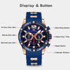 Mini Focus Men Watches Unique Casual Wrist Watches (Chronograph/Waterproof/Luminous/Calendar/24 Hours) Silicon Band Fashion Watches for Men (Blue-Golden)