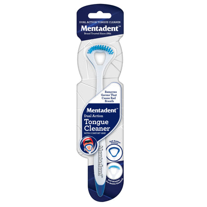 GuruNanda Mentadent Tongue Cleaner Dual Action Cleaner with Brush and Scraper - Fights Bad Breath & Odor Eliminator, Multi-Color