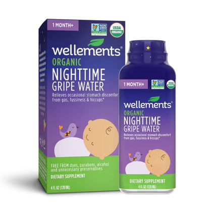Wellements Organic Nighttime Gripe Water | Bedtime Relief for Baby Gas, Colic & Fussiness, Sleepy Time Herbs Promote a Peaceful Nights Sleep, USDA Certified Organic & Non GMO | 4 Fl Oz, 1 Month +