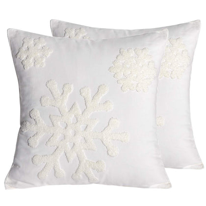 AFIRMLY 18x18,Cotton Christmas Blessing Throw Pillow Cover for Bed Sofa Cushion Car Snowflake Embroideried Pillowcases ,1pair White