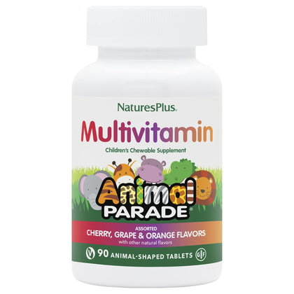 NaturesPlus Animal Parade Children's Chewable Multivitamin - 90 Animal-Shaped Tablets - Natural Assorted Flavors - Vegetarian, Gluten Free - 45 Servings