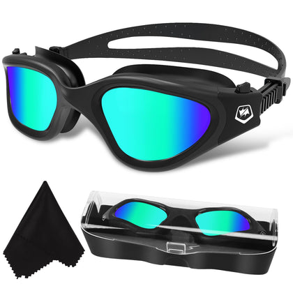 WIN.MAX Polarized Swimming Goggles Swim Goggles Anti Fog Anti UV No Leakage Clear Vision for Men Women Adults Teenagers (All Black/Golden Polarized Mirrored Lens)