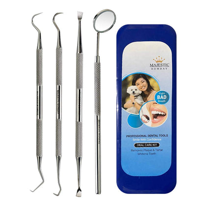 Dental Hygiene Tool Set - Stainless Steel Dental Tooth Pick, Mouth Mirror,Tarter Scraper and Plaque Remover - Dental Tool Kit is Ideal for Cleaning Use & Pet Friendly-Free Protective Case