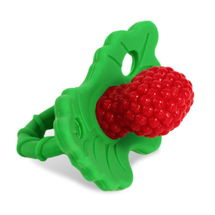 RaZbaby RaZberry Silicone Baby Teether Toy - Berrybumps Soothe Babies Sore Gums - Hands Free Design - BPA Free - Easy-to-Hold - Teething Relief Pacifier For Infant - Fruit Shape/Red