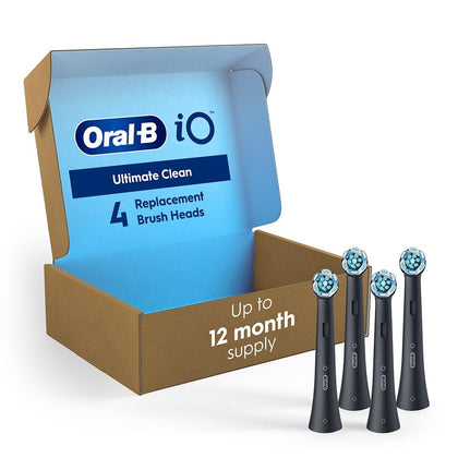 Oral-B iO Series Ultimate Clean Replacement Brush Head Series Electric Toothbrushes, Black, (Pack of 4)