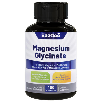 EAZGOO Magnesium Glycinate Supplement, Support Stress Relief, Sleep, Mineral Magnesium Supplement, 180 Capsules 90-Day Supply