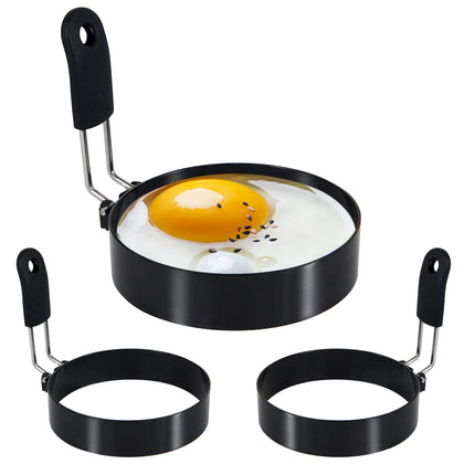 LXLOVESM 3 packs 3.5'' Egg Rings Set with Silicone Handle, Stainless Steel Egg Cooking Rings?Nonstick?For Frying Eggs and Egg Mcmuffins, Egg Mold For Breakfast